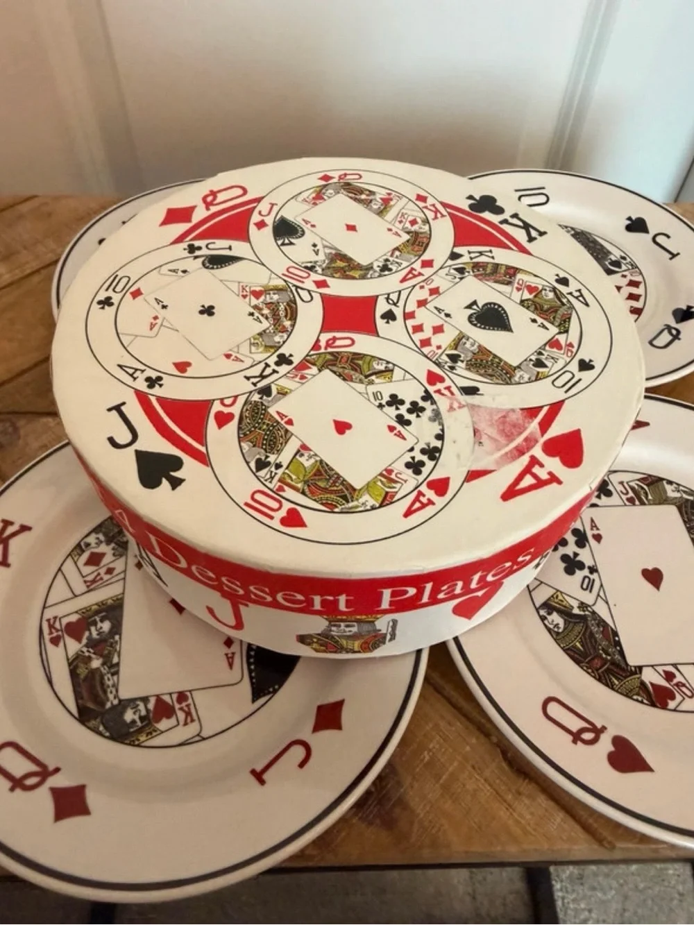 Playing Card Dessert Plate Set - White and Red